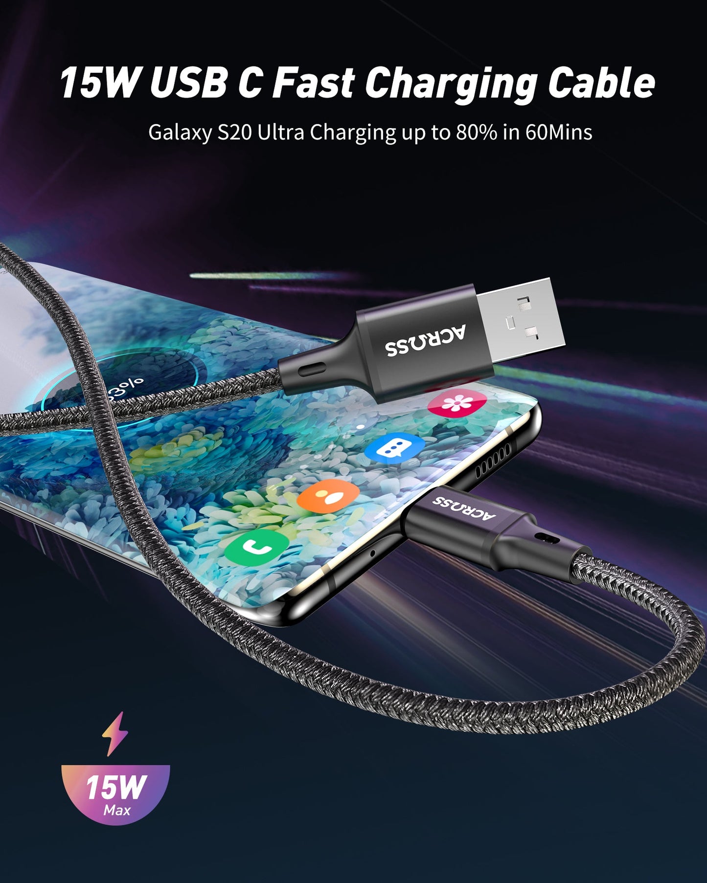 Across CurrentCord 2-packs 1m USB-A to USB-C braided cable with aluminum housing