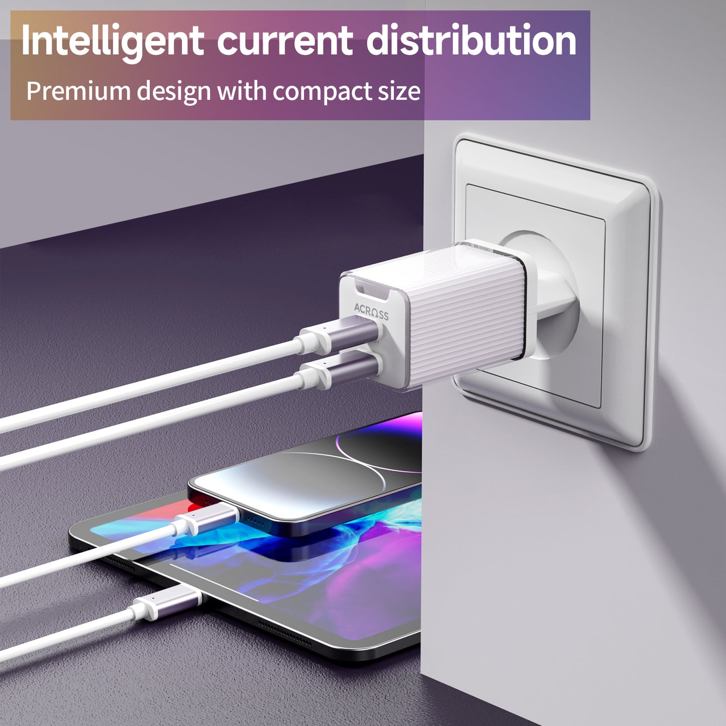 Across SpeedCharge 65W 2-Ports charger with PD, QC 3.0 and PPS - EU Version