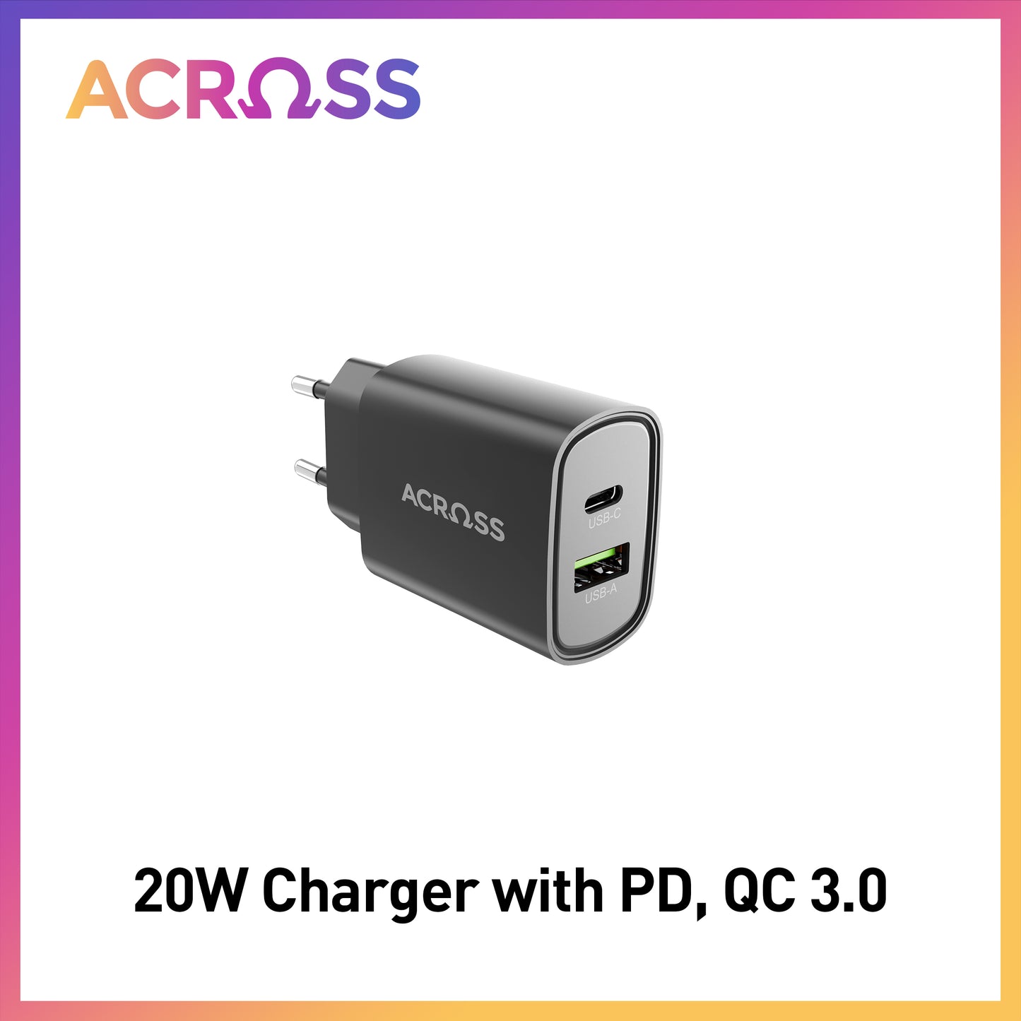 SpeedCharge 20W 2-Ports Charger with PD, QC 3.0 for iPhones, Androids, Tablets, and Nintendo Switch