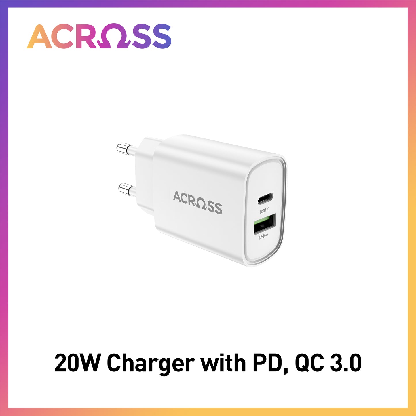 SpeedCharge 20W 2-Ports Charger with PD, QC 3.0 for iPhones, Androids, Tablets, and Nintendo Switch