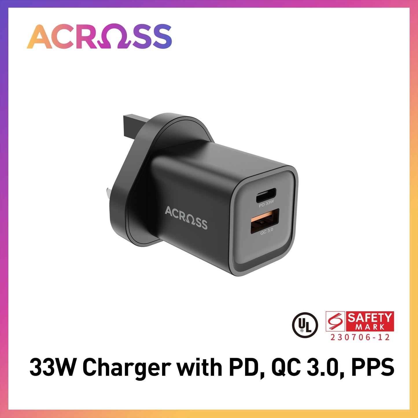 SpeedCharge 33W 2-Ports charger with PPS QC and PD 3.0 for iPhones Android Tablet Laptop Switch