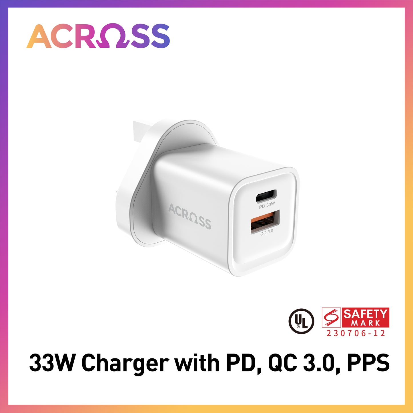 SpeedCharge 33W 2-Ports charger with PPS QC and PD 3.0 for iPhones Android Tablet Laptop Switch