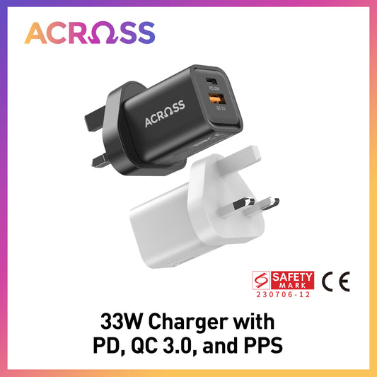 SpeedCharge 33W 2-Ports charger with PPS QC and PD 3.0 for iPhones Android Tablet Laptop Switch