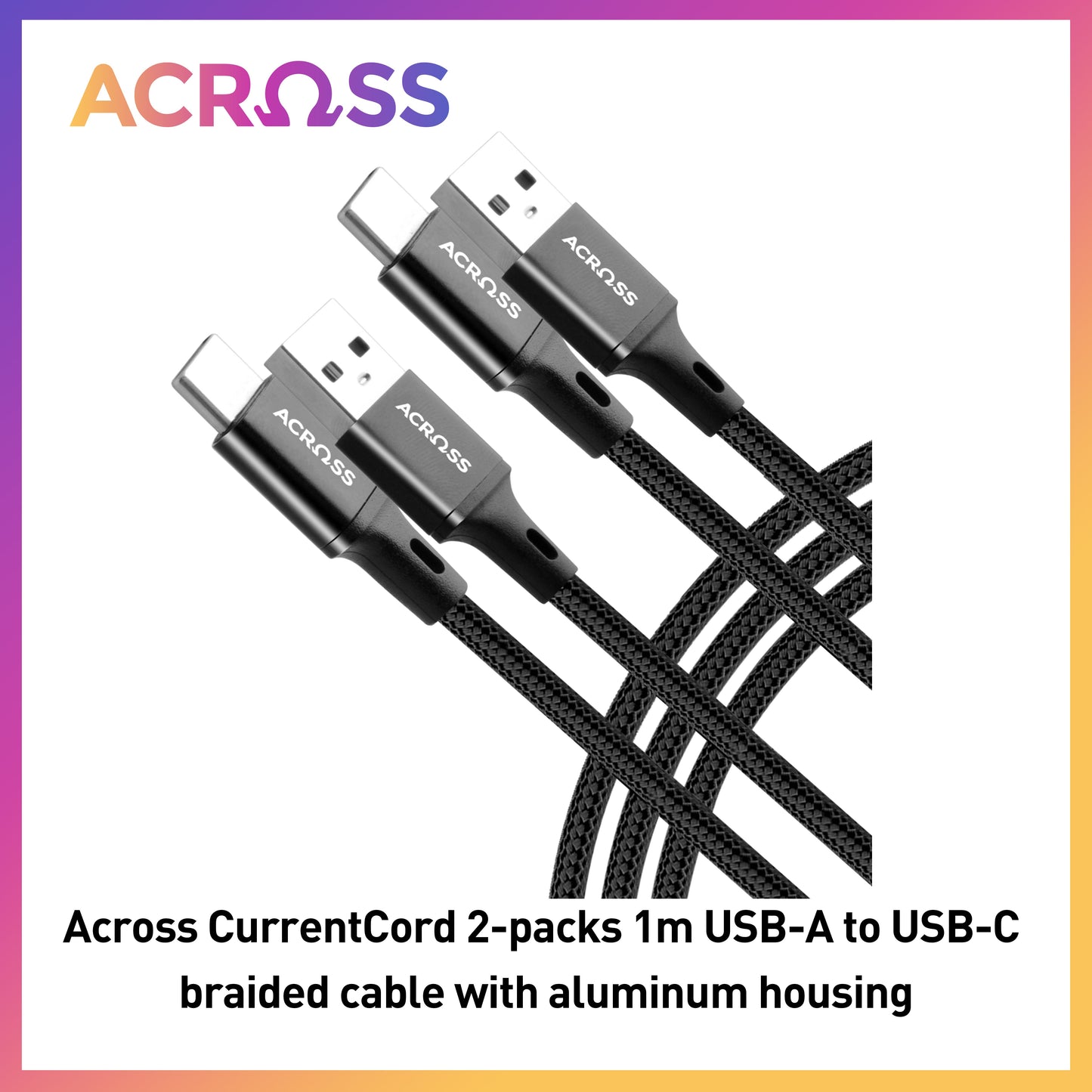Across CurrentCord 2-packs 1m USB-A to USB-C braided cable with aluminum housing
