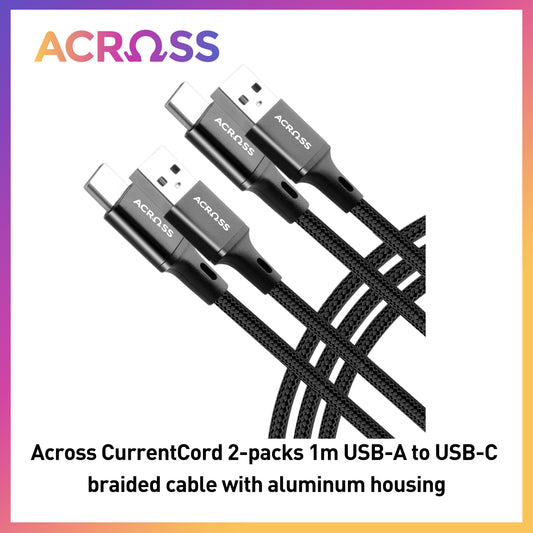 Across CurrentCord 2-packs 1m USB-A to USB-C braided cable with aluminum housing