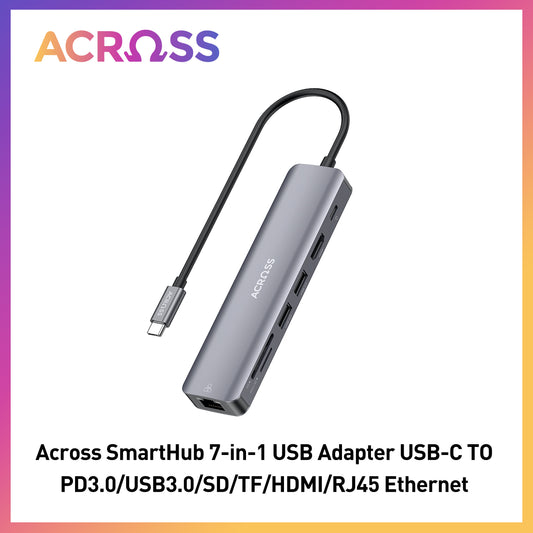 Across SmartHub 7-in-1 Adapter USB-C TO PD3.0/USB3.0/SD/TF/HDMI/RJ45 Ethernet